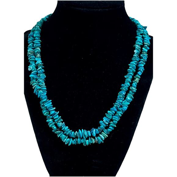 VTG Native American Navajo Sleeping Beauty Turquoise Nugget 2 Strand Necklace - Picture 1 of 12